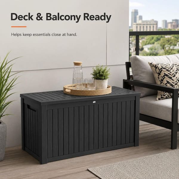 180 Gal. Extra Large Black Resin Deck Box with Hydraulic Lid