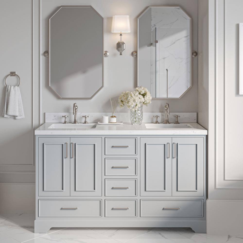 ARIEL Stafford 60 in. W x 22 in. D x 36 in. H Double Sink Freestanding ...