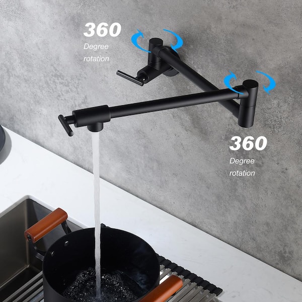 Staykiwi Wall Mounted Pot Filler Faucet with 2 Handles in Matte Black