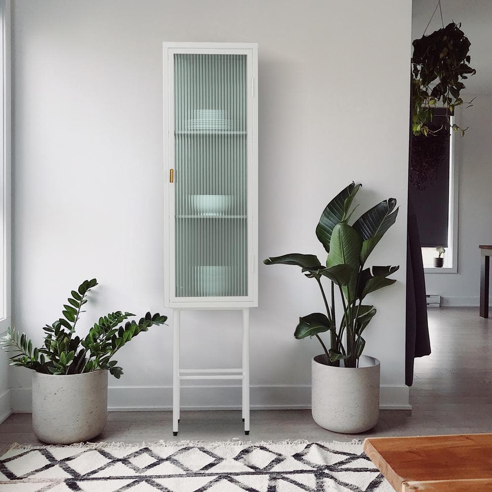 61.5 in. White Freestanding Kitchen Display Cupboard with Glass Door and De