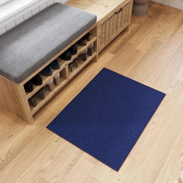 Basics Collection Non-Slip Rubberback Modern Solid Design 2x3 Indoor Area Rug/Entryway Mat, 2 ft. 3 in. x 3 ft., Navy
