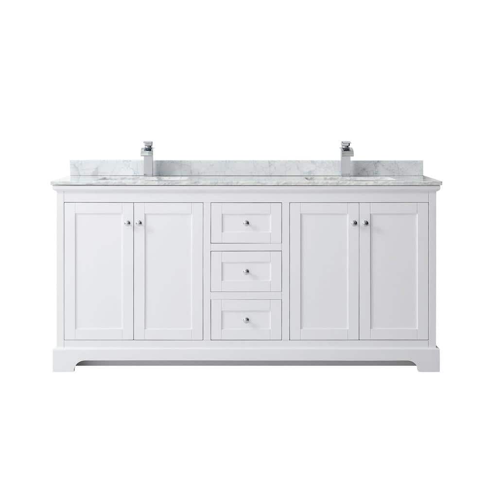 Avery 72'' White Double Freestanding Bathroom Vanity with Marble Top