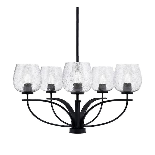 Unbranded Olympia 5-Light Matte Black Round Chandelier with 6 in. Smoke Bubble Glass Shades, No bulbs included