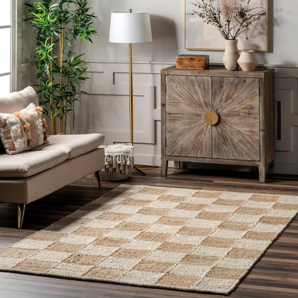 Ales Chenille and Jute/Cotton Blend White Area Rug 10'x14' +