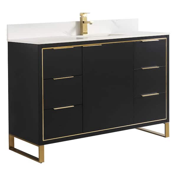 FINE FIXTURES Opulence 48 in. W x 18 in. D x 33.5 in. H Single Sink Bath Vanity in Black Matte with White Top