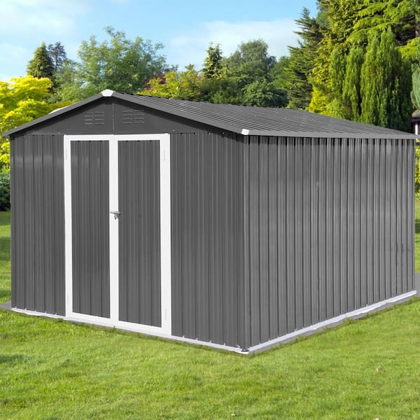 10 ft. W x 12 ft. D Gray Metal Shed with Double Door and Vents (120 sq. ft.)