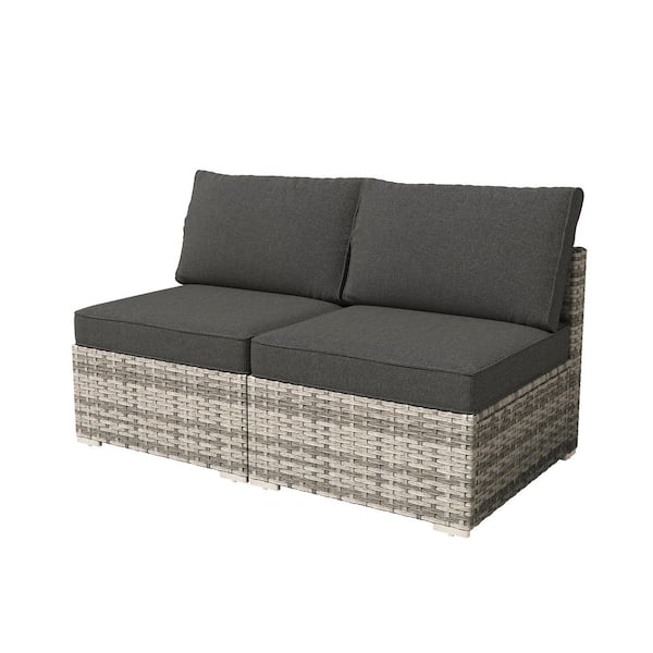 Chic 2 Pieces Wicker Patio Outdoor Conversation Middle Sofa Set with Black Cushions