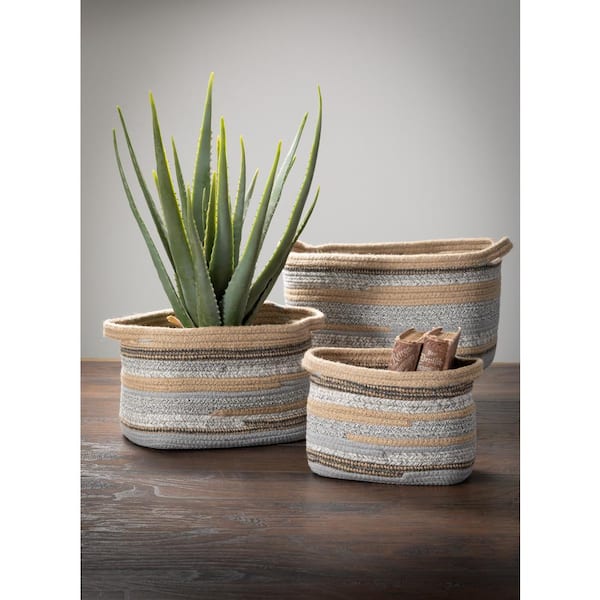 SULLIVANS 9", 8.5", and 8" Tri-Colored Gray Fabric Basket (Set of 3)
