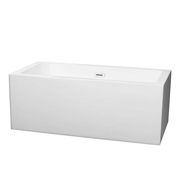 Wyndham Collection Melody 59.5 in. Acrylic Flatbottom Bathtub in White with Shiny White Trim