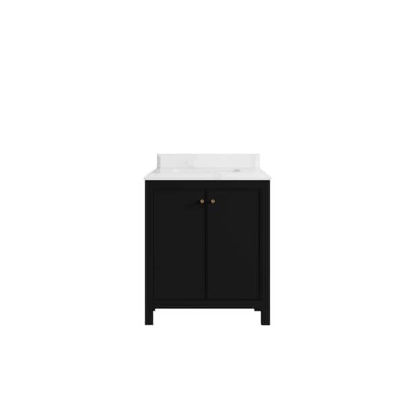 Willow Collections Chicago 30 in. W x 22 in. D x 36 in. H Single Sink Bath Vanity Center in Black with 1.5 in. Empira White Qt. Top