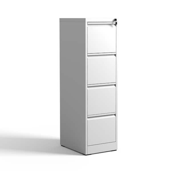 cadeninc 17.72 in. White 4-Drawer Metal Vertical File Cabinet with Lock for A4 Legal/Letter Size