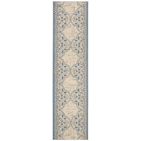 Beach House Blue/Cream 2 ft. x 8 ft. Floral Indoor/Outdoor Patio  Runner Rug