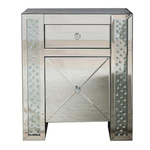 13.78 in. Silver 2-Drawer Wooden Nightstand