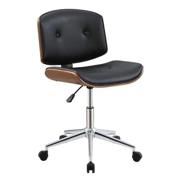 Benjara Black and Walnut Brown Metal and Wooden Office Armless Chair
