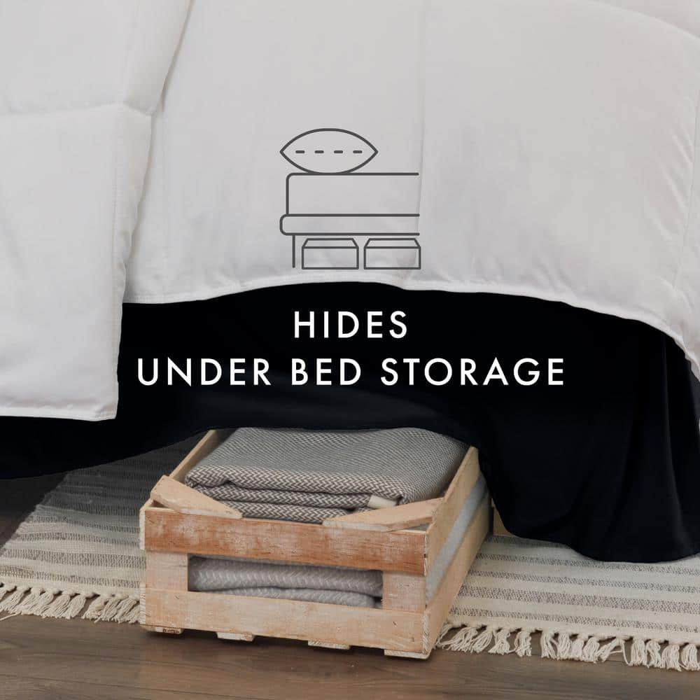 Black Polyester Pleated Twin XL Bed Skirt
