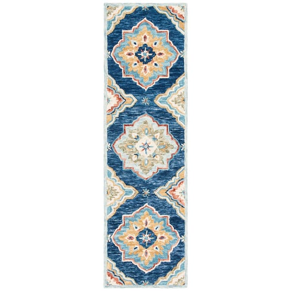 Suzani 2 ft. x 8 ft. Navy/Green Floral Border Runner Rug