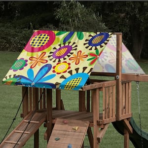 29.5 in. x 71.5 in. Retro Flower Playset Replacement Tarp (009): 13 oz. Vinyl Canopy Roof for Playsets