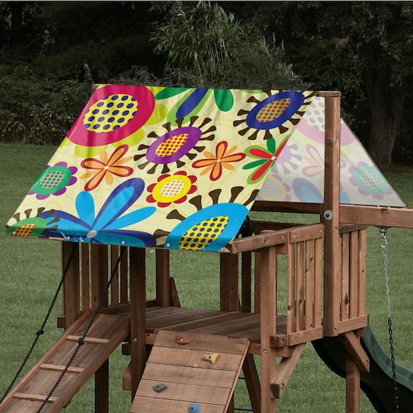 Monkey Bar TARPS 39.5 in. x 125.5 in. Retro Flower Playset Replacement Tarp (009): 13 oz. Vinyl Canopy Roof for Playsets