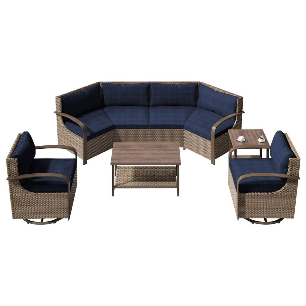 7-Piece Outdoor Patio Furniture Set Curved Conversation Set with Rocking Chair and Rattan Coffee Table price history on PriceWatchPro