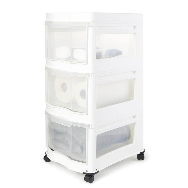 13.2 in. x 27.75 in. Classic Gray 3 Shelf Storage Container Organizer  Plastic Drawers