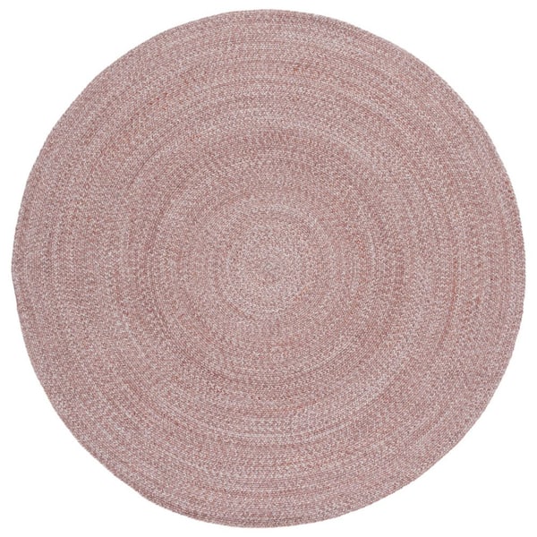 Braided 6 ft. x 6 ft. Pink Solid Color Distressed Round Area Rug