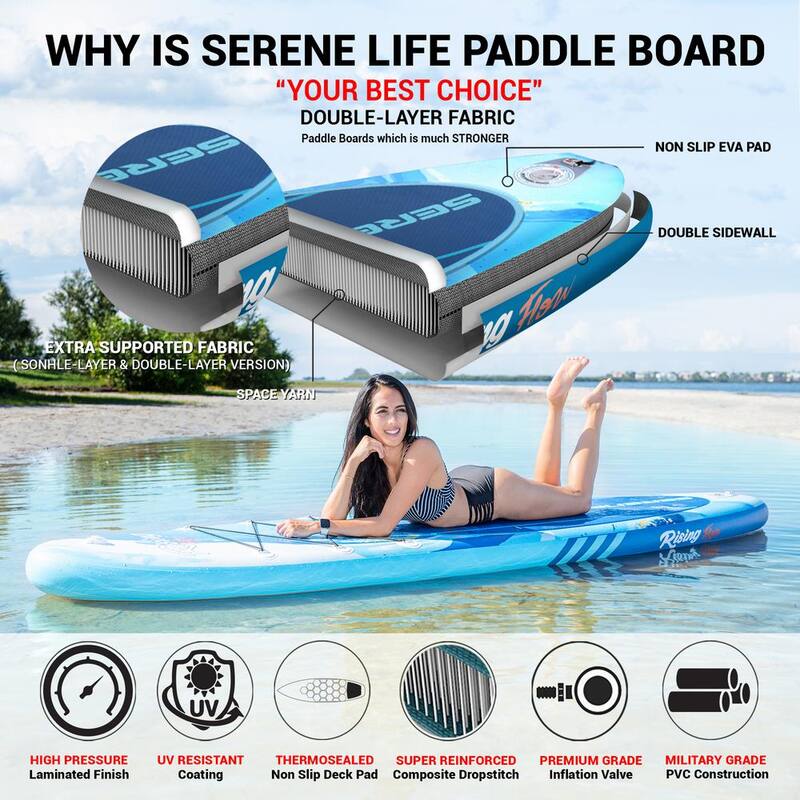 10.5 ft. Blue Rising Flow Paddleboard SUP Stand Up Water Paddle Board with Waterproof Mobile Phone Case