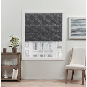 Prague Trellis Grey Cordless Total Blackout Polyester Roman Shade 27 in. W x 64 in. L