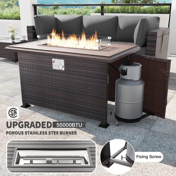 Halmuz 12-Piece Wicker Patio Conversation Set with 55000 BTU