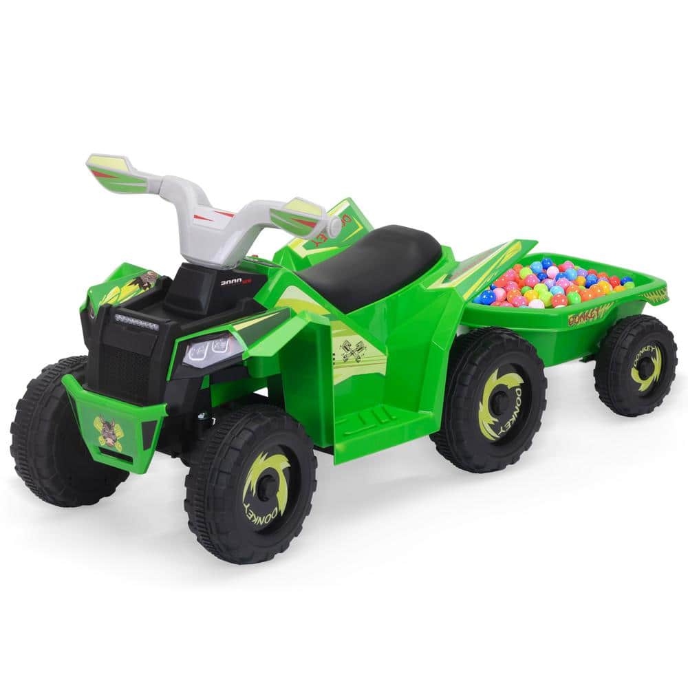 Green 6V Kids Electric Quad ATV with Trailer