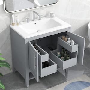 30 in. W x 18.3 in. D x 33 in. H Freestanding Bath Vanity in Grey with White Ceramic Top, Singe Sink