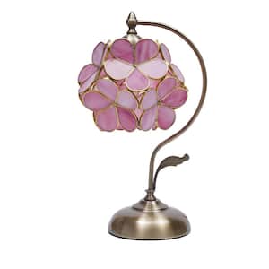 17.32 in. Pink European Style Task and Reading Desk Lamp with Petal Glass Lampshade