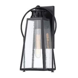 Halder 1-Light Sand Black Outdoor Lantern Light Sconce with Seeded Glass
