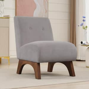 Modern Corduroy Solid Wood Grey Lounge Armless Chair