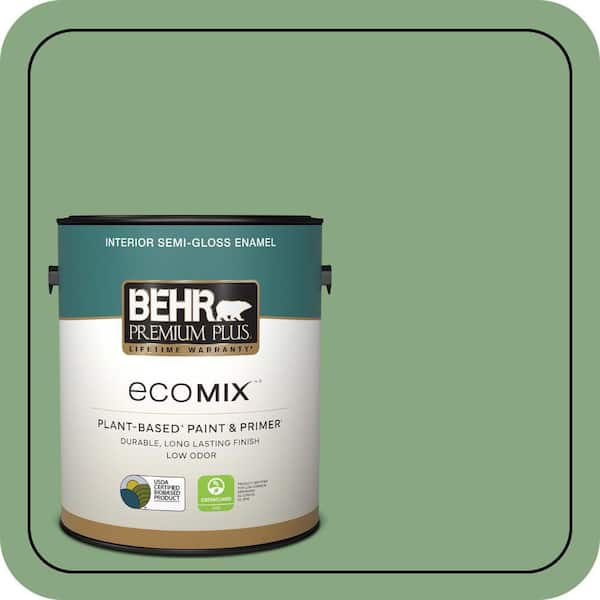 1 gal. #M400-5 Baby Spinach Semi-Gloss Enamel EcoMix Plant-Based Interior Paint & Primer