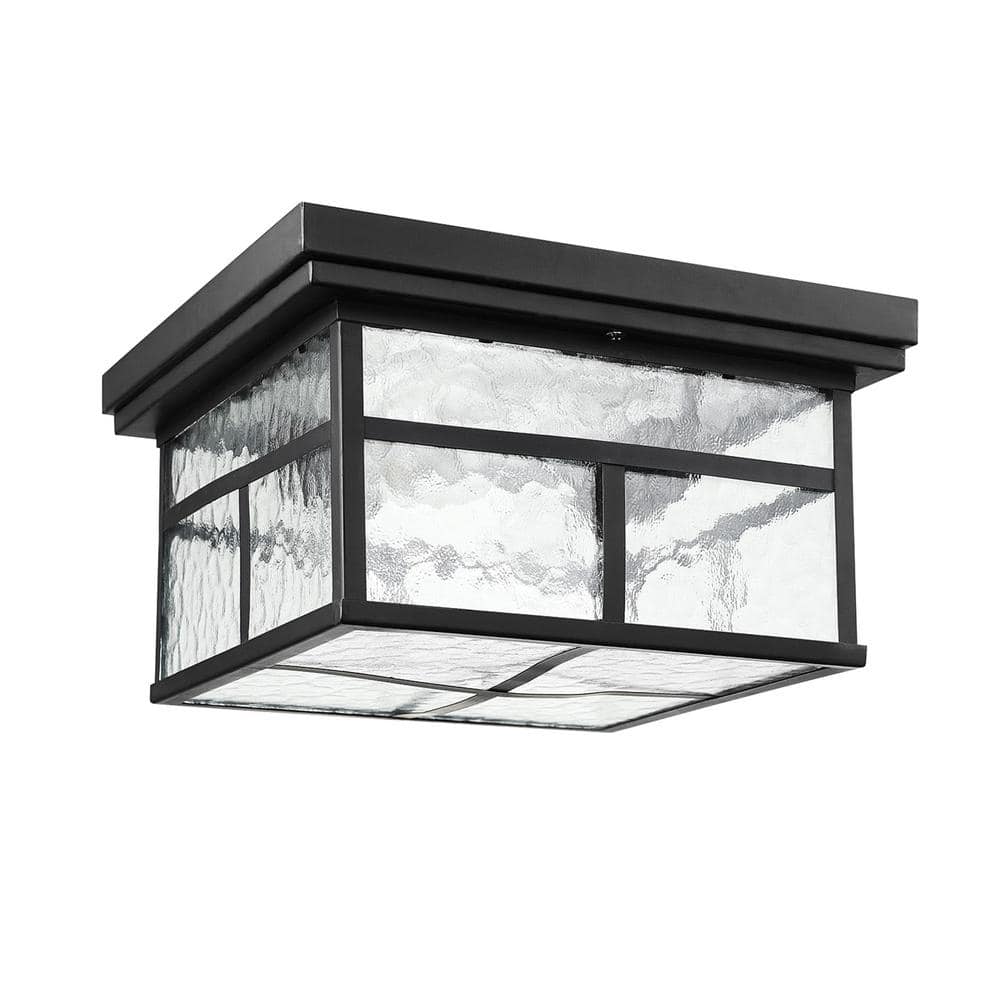 2-Light Bronze Outdoor Indoor Flush Mount Light with Clear Watered Glass Shade, Vintage Incandescent Bulbs Included price history on PriceWatchPro