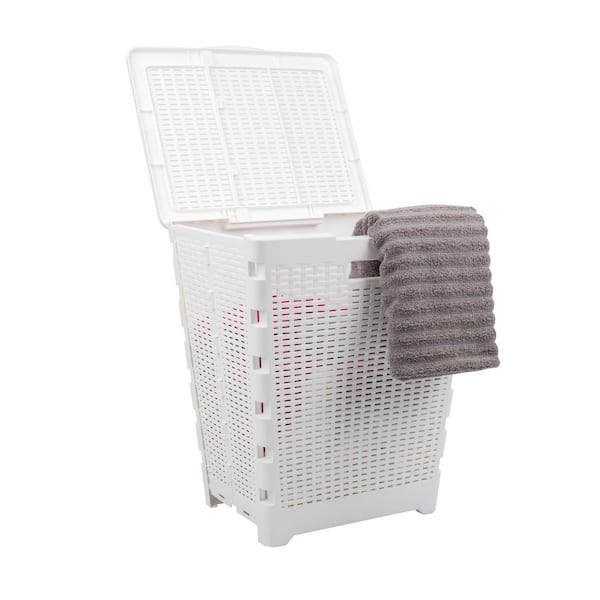 Mind Reader Basket Collection White 21.25 in. H x 14.5 in. W x 18 in. D, Plastic Modern Rectangle Laundry Room Hamper, Foldable