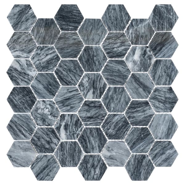 ANDOVA Channing Pebble Hex Dark Gray 12 in. x 12 in. Geometric Smooth Natural Stone Mosaic Wall & Floor Tile (4.85 sq.ft./Case)