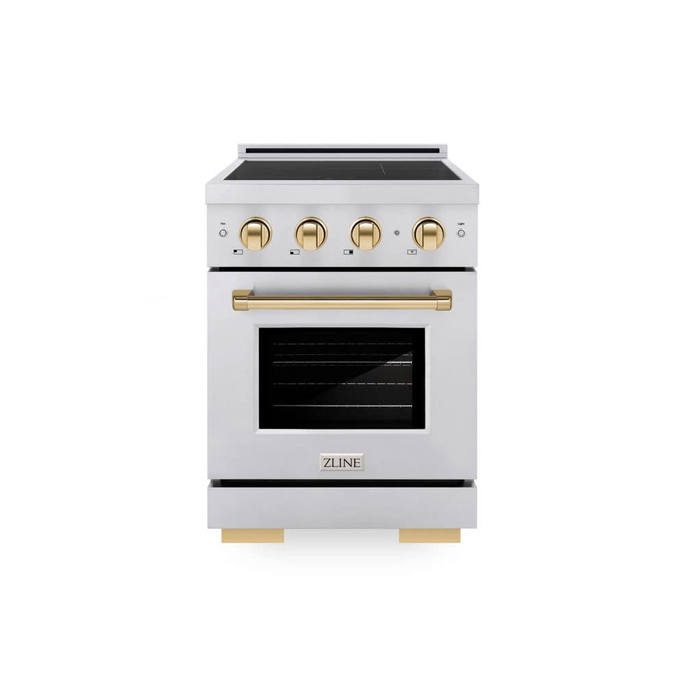 ZLINE Kitchen and Bath Autograph Edition 24 in. 3.2 cu. ft. Paramount Induction Range with 3 Element Cooktop in Stainless with Gold Accents