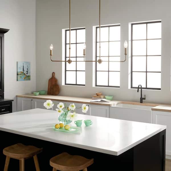 Pallas 48.25 in. 3-Light Brushed Natural Brass Traditional Shaded Linear Chandelier for Dining Room