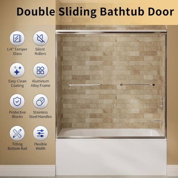 DEERVALLEY 60 in. W x 58 in. H Double Sliding Framed Shower Tub