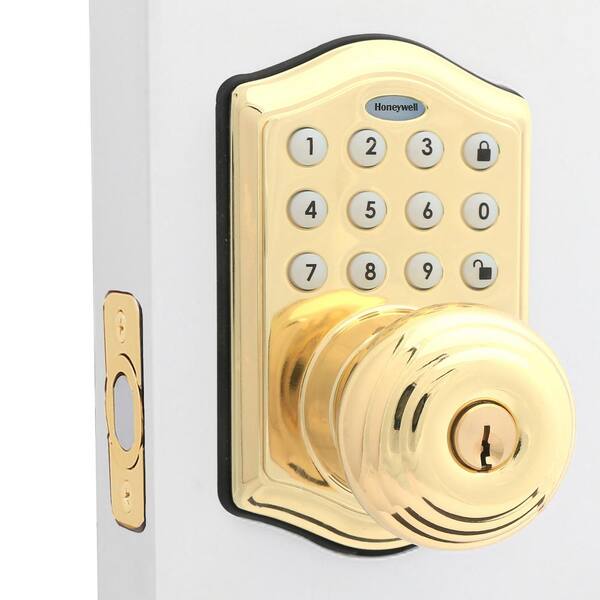 Honeywell Polished Brass Keypad Electronic Knob Entry Door Lock