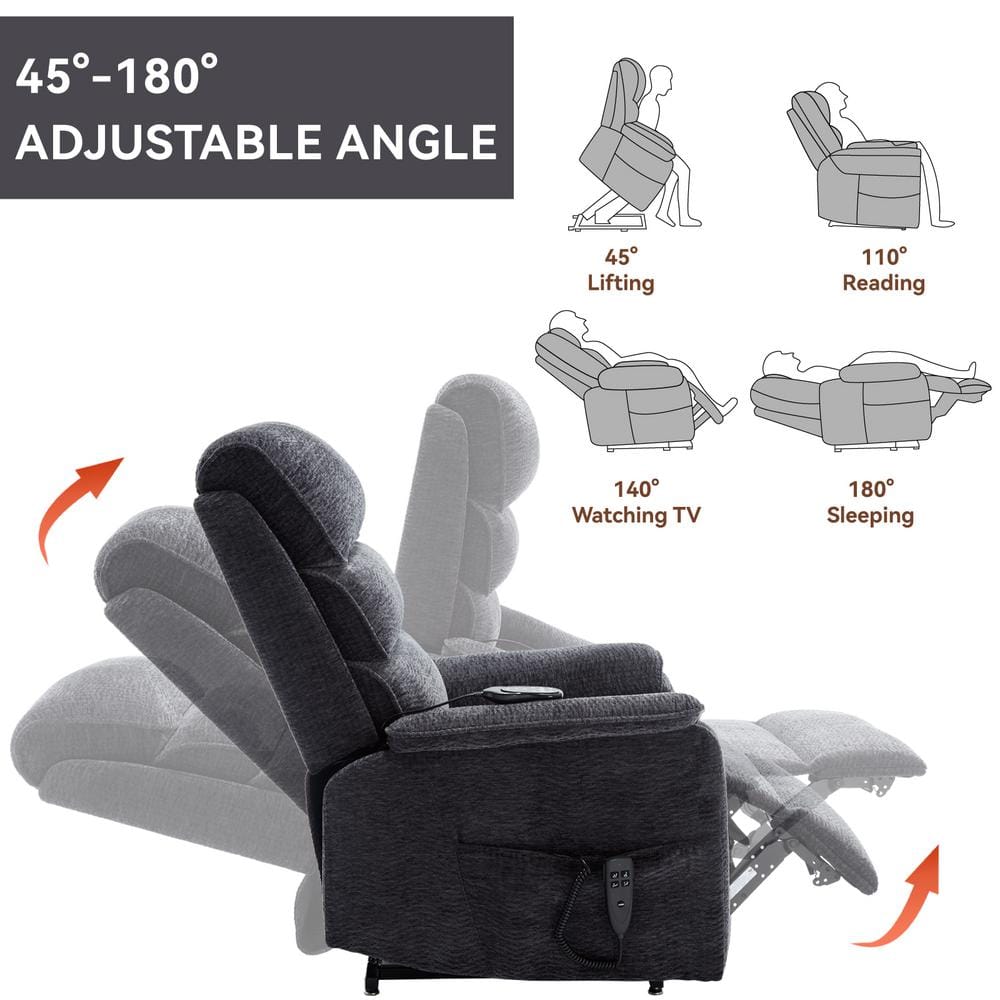 Grey Chenille Power Lift Recliner with Heat and Massage