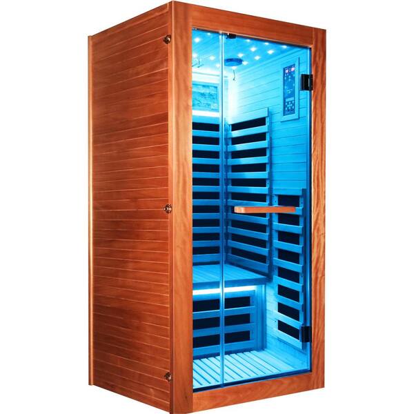 Spygo Moray 1-Person Indoor Okoume Wood Far-Infrared Sauna with 7