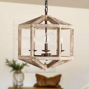 Farmhouse 3-Light Antique Weathered Wood Chandelier Shabby Chic Ceiling Light