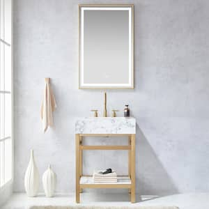 Ecija 24 in. W x 22 in. D x 33.9 in. H Single Sink Bath Vanity in Brushed Gold with White Engineered Stone Composite Top