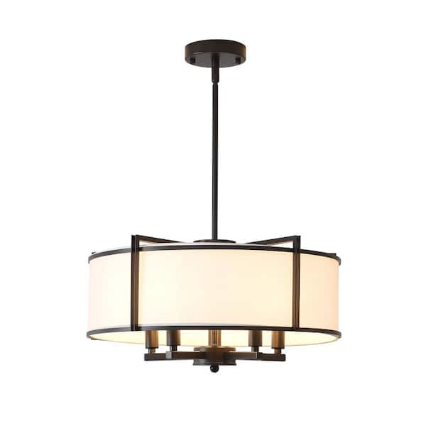 19.69 in. 5-Light Black Drum Chandelier Farmhouse Drum Pendant Light Fixtures with Fabric Shade