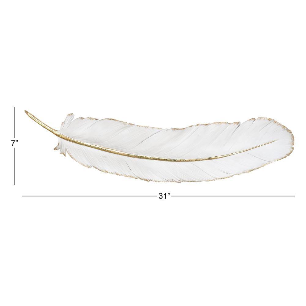 White and Gold Polystone Feather Wall Art Sculpture