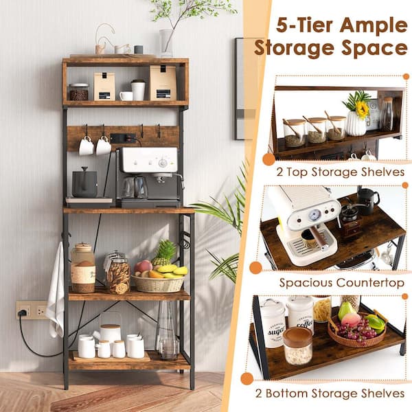 Costway Brown 3-Shelf Engineered Wood 23.5 in.W Baker's Rack