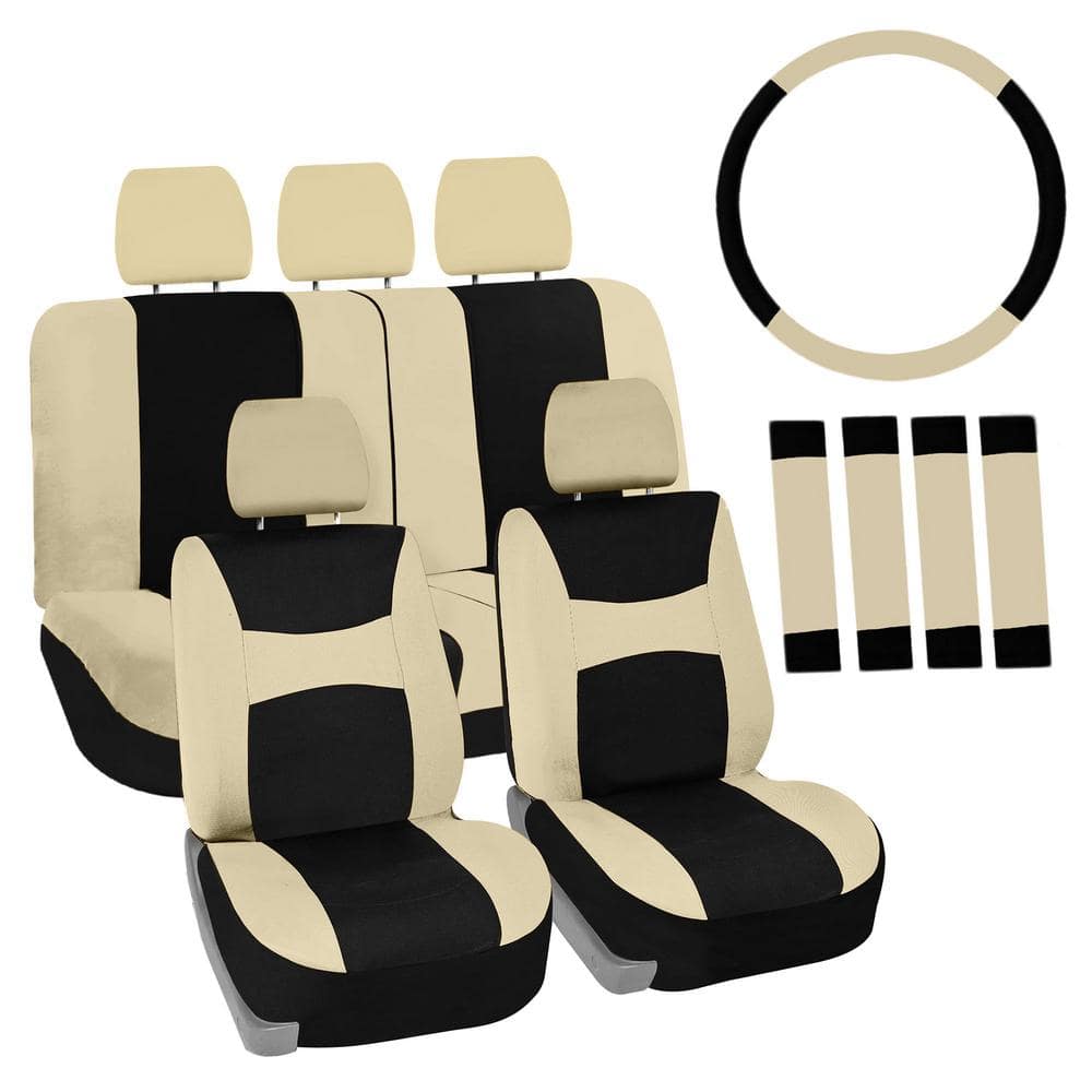 FH Group Light and Breezy Fabric 21 in. x 21 in. x in. Full Set Seat  Covers with Steering Wheel Cover and 4-Seat Belt Pads DMFB030BGE115CM The  Home Depot