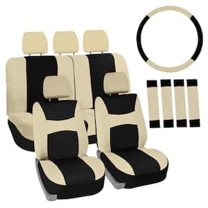 Light and Breezy Fabric 21 in. x 21 in. x 2 in. Full Set Seat Covers with Steering Wheel Cover and 4-Seat Belt Pads